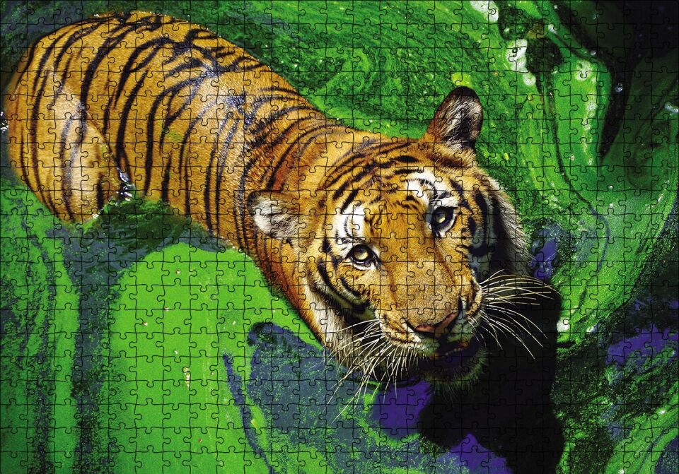 Yosunlu Suda Kaplan Puzzle Yapboz MDF Ahşap 500 Parça 49 cm X 68 cm