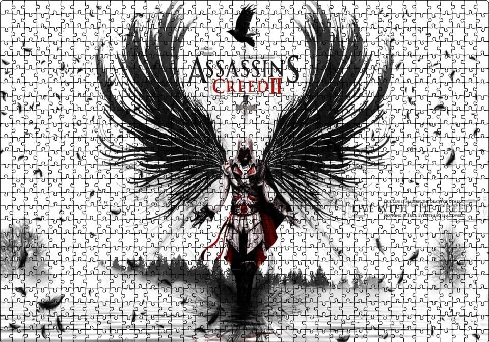 Assassins Creed 2 Oyun Posteri Puzzle Yapboz MDF Ahşap 1000 Parça 49 cm X 68 cm