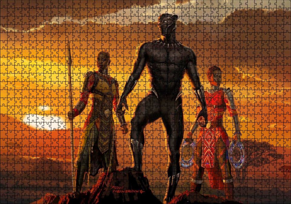 Günbatımında Afrikalı Savaşçı ve Kadın Savaşçılar Puzzle Yapboz MDF Ahşap 1000 Parça 49 cm X 68 cm