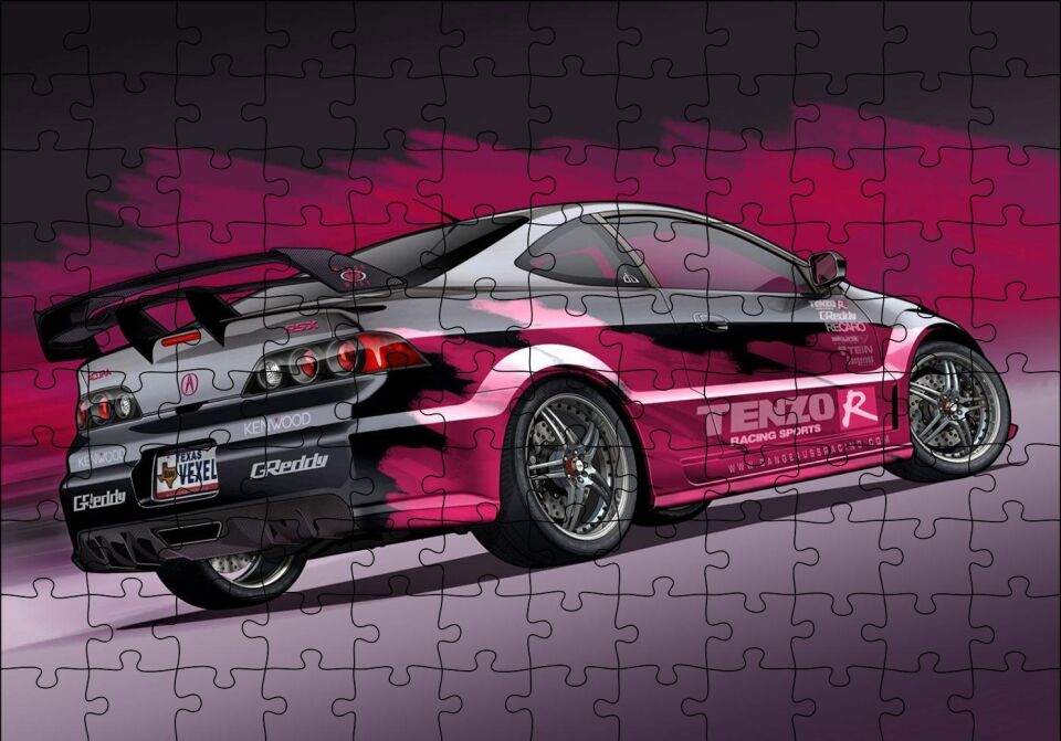 Acura RSX Pembe Siyah Arka Plan Puzzle Yapboz MDF Ahşap