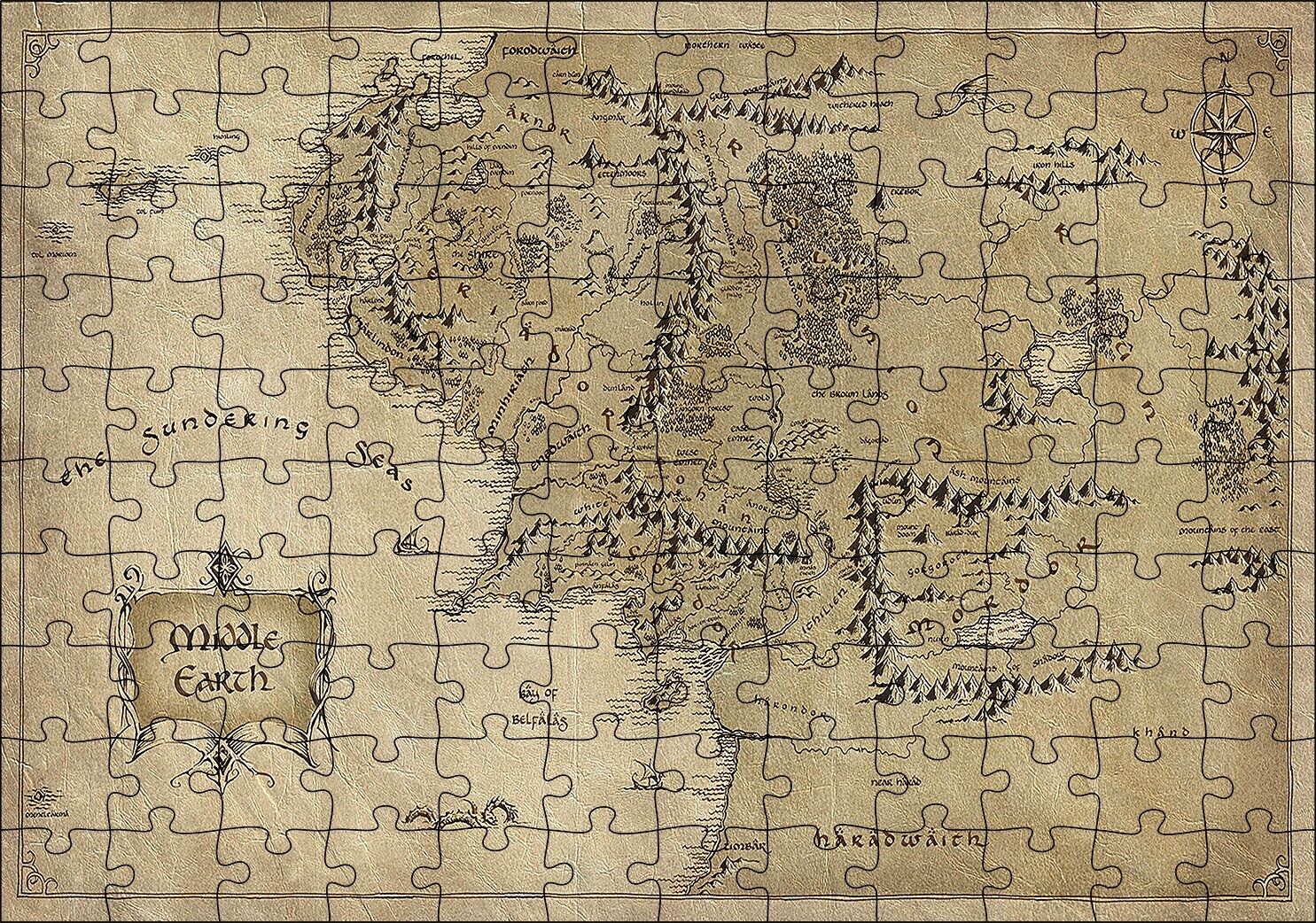 Sauron Gözünde Orta Dünya Haritası Mordor Puzzle Yapboz MDF Ahşap