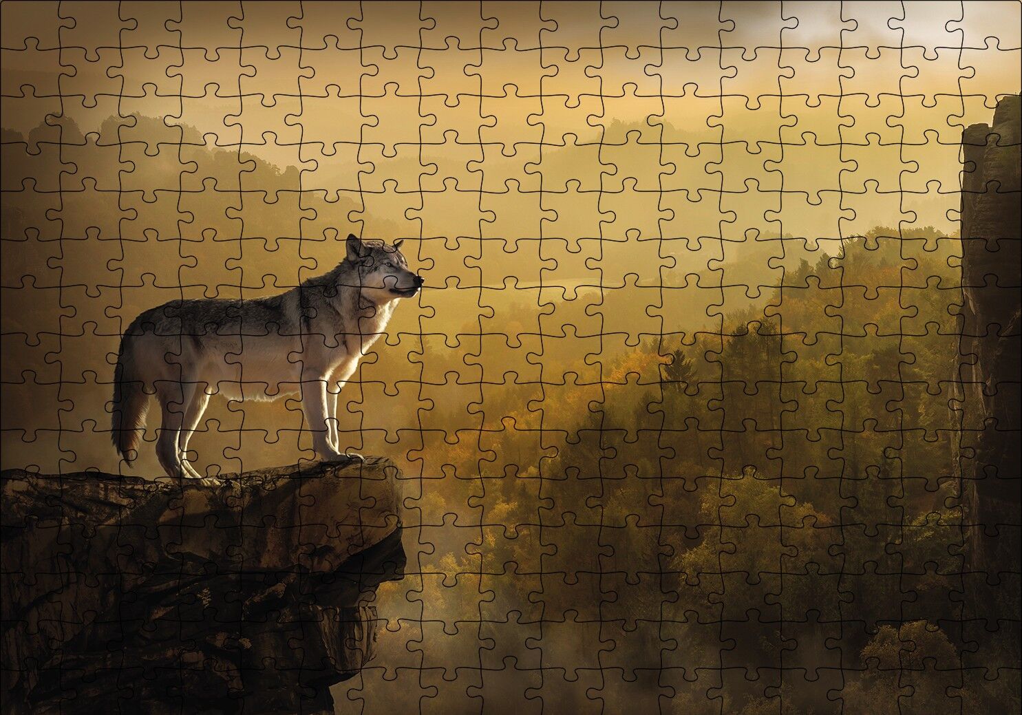 Gün Batımında Yalnız Kurt Puzzle Yapboz MDF Ahşap 255 Parça 34 cm X 49 cm