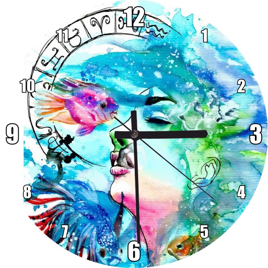 Kadın Figüründe Balık Burcu  Mdf Ahşap Duvar Saati