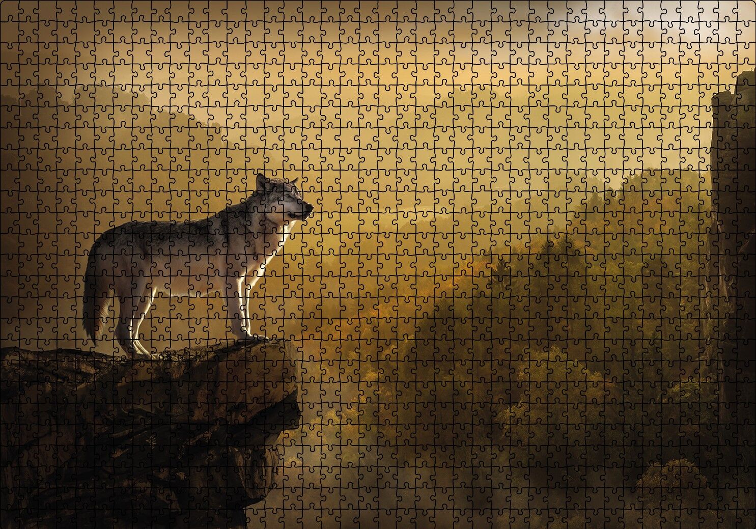Gün Batımında Yalnız Kurt Puzzle Yapboz MDF Ahşap 1000 Parça 49 cm X 68 cm