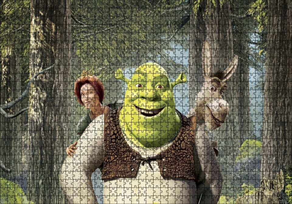 Shrek Shrek Orman Prenses Eşek Gülümsüyor Görseli Puzzle Yapboz MDF Ahşap 1000 Parça 49 cm X 68 cm
