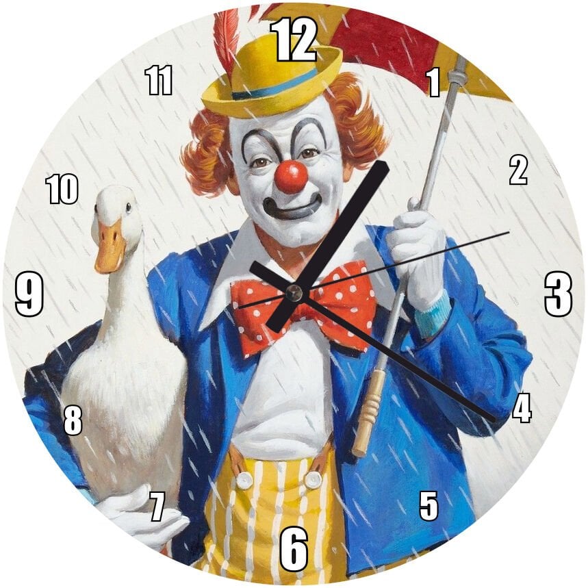 Arthur Sarnoff Palyaço Resim Mdf Ahşap Duvar Saati 50 cm Çap
