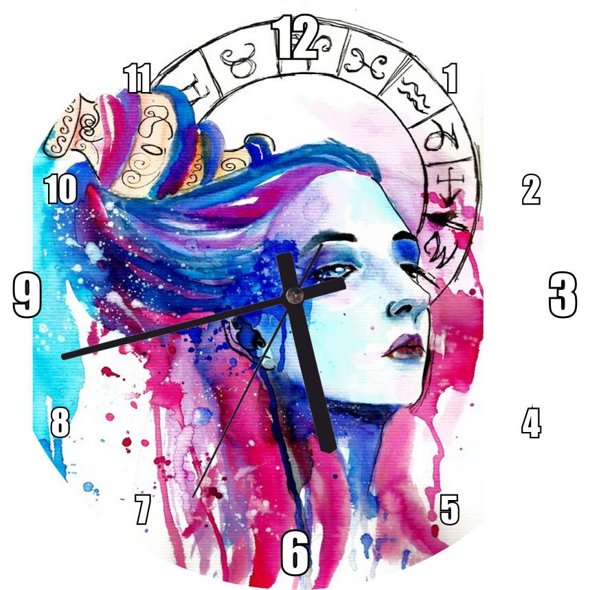 Kadın Figüründe Kova Burcu  Mdf Ahşap Duvar Saati