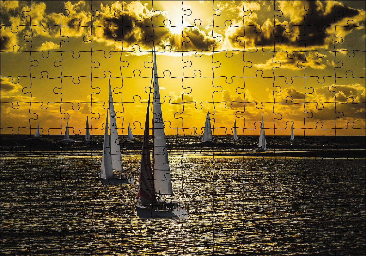 Günbatımında Yelkenliler Puzzle Yapboz MDF Ahşap 120 Parça 24 cm X 34 cm
