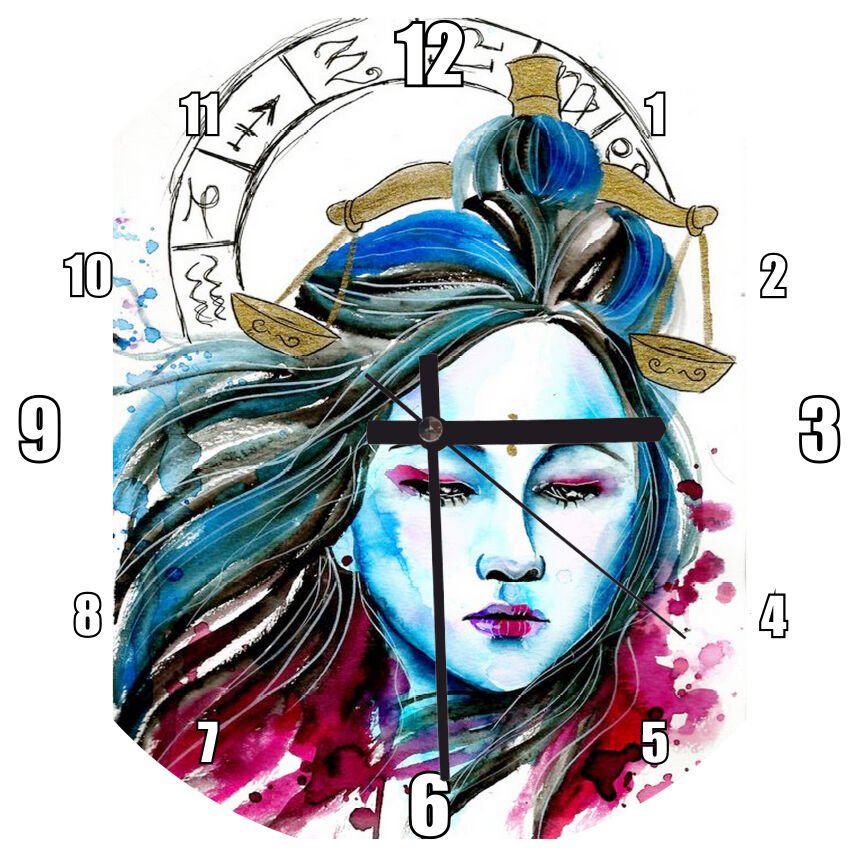 Kadın Figüründe Terazi Burcu  Mdf Ahşap Duvar Saati