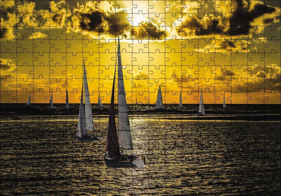 Günbatımında Yelkenliler Puzzle Yapboz MDF Ahşap 255 Parça 34 cm X 49 cm