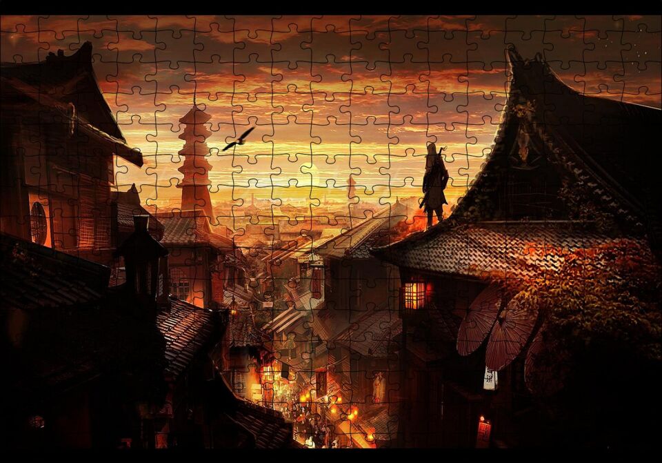 Assassins Creed 5 Günbatımı ve Çatılardaki Suikastçi Puzzle Yapboz MDF Ahşap 255 Parça 34 cm X 49 cm