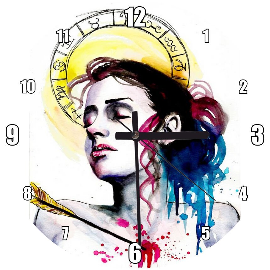 Kadın Figüründe Yay Burcu Figürü  Mdf Ahşap Duvar Saati