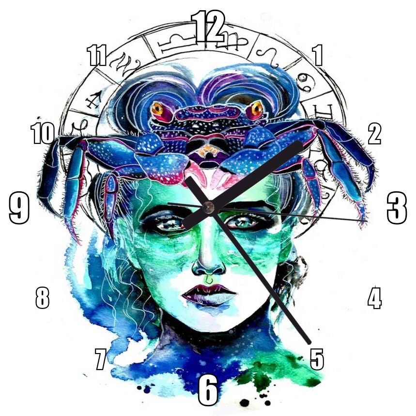 Kadın Figüründe Yengeç Burcu  Mdf Ahşap Duvar Saati