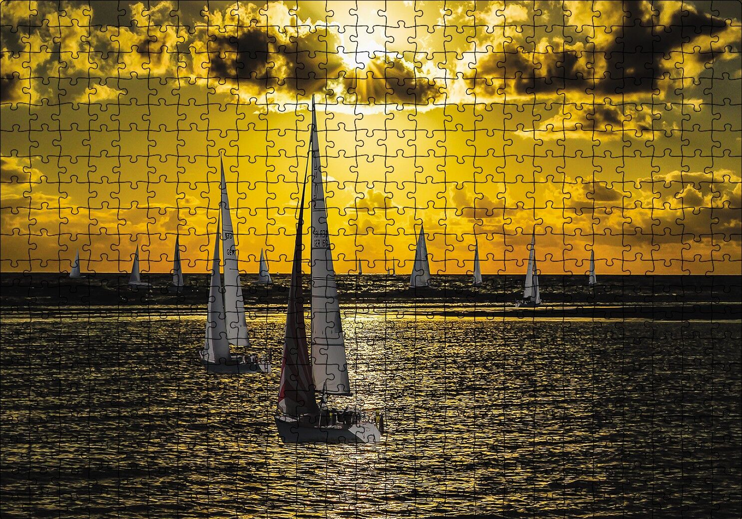 Günbatımında Yelkenliler Puzzle Yapboz MDF Ahşap 500 Parça 49 cm X 68 cm