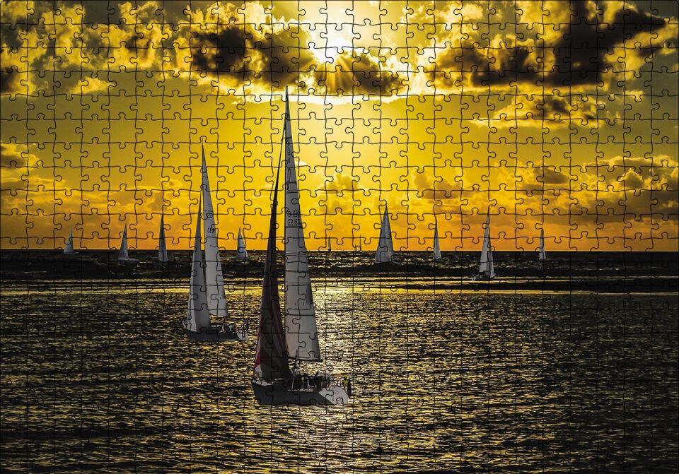Günbatımında Yelkenliler Puzzle Yapboz MDF Ahşap 500 Parça 49 cm X 68 cm