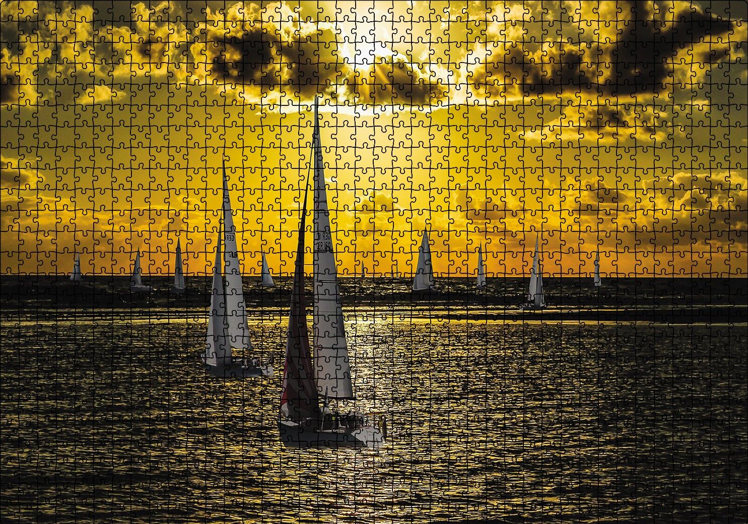 Günbatımında Yelkenliler Puzzle Yapboz MDF Ahşap 1000 Parça 49 cm X 68 cm