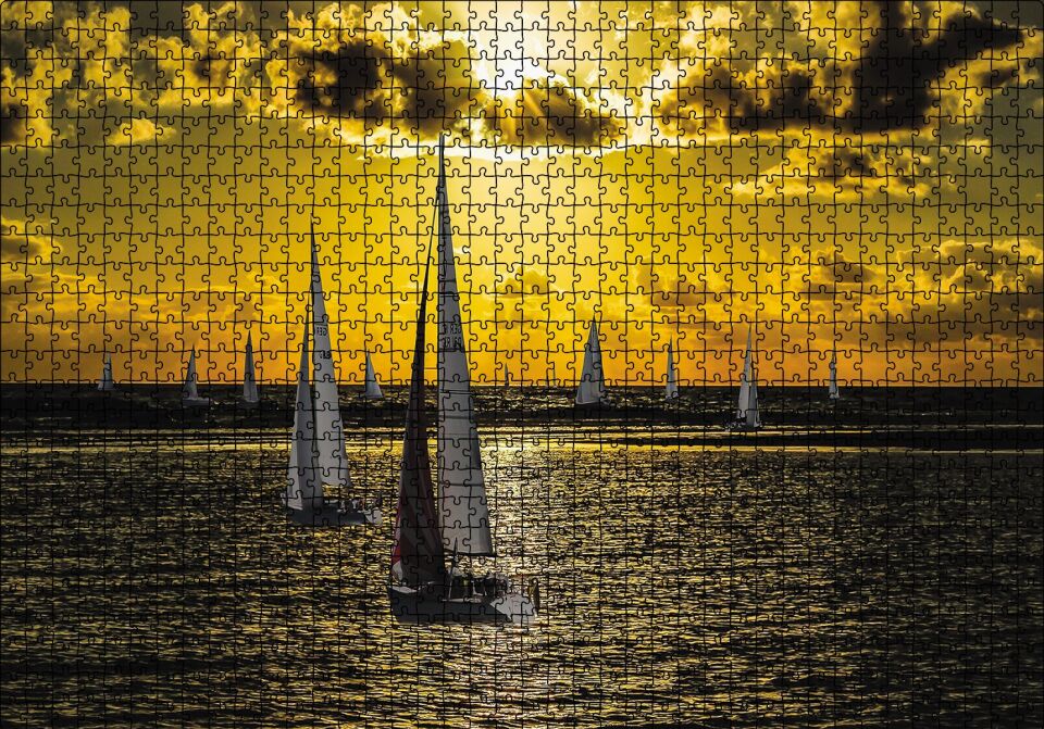 Günbatımında Yelkenliler Puzzle Yapboz MDF Ahşap 1000 Parça 49 cm X 68 cm