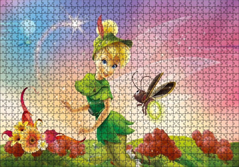 Tinkerbell Ve Arı Disney Prenses Puzzle Yapboz MDF Ahşap 1000 Parça 49 cm X 68 cm