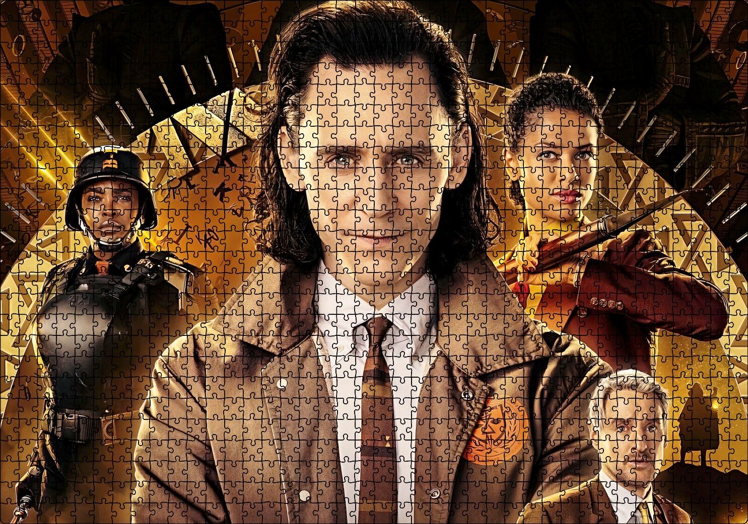 Beyaz Gömlek ve Kravatlı Loki ile Karakterler Puzzle Yapboz MDF Ahşap 1000 Parça 49 cm X 68 cm