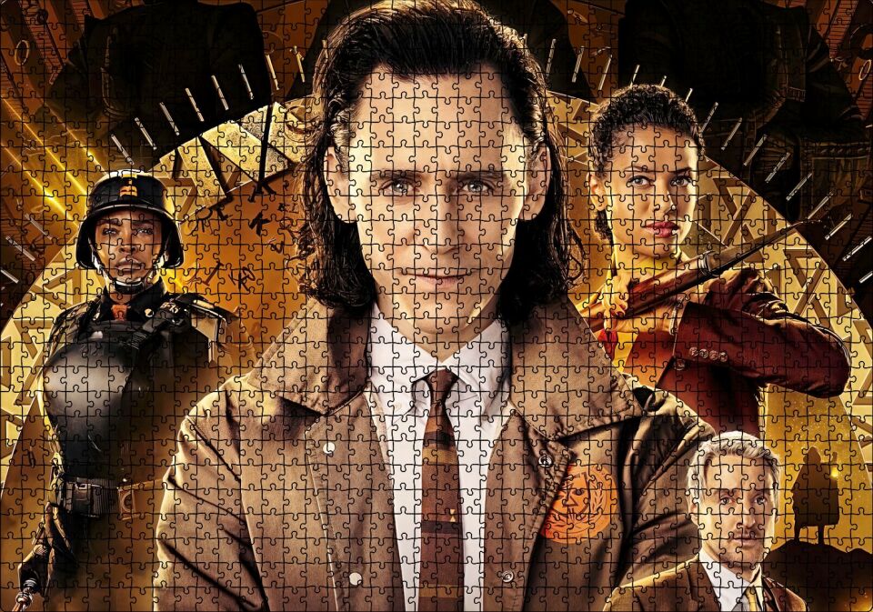Beyaz Gömlek ve Kravatlı Loki ile Karakterler Puzzle Yapboz MDF Ahşap 1000 Parça 49 cm X 68 cm