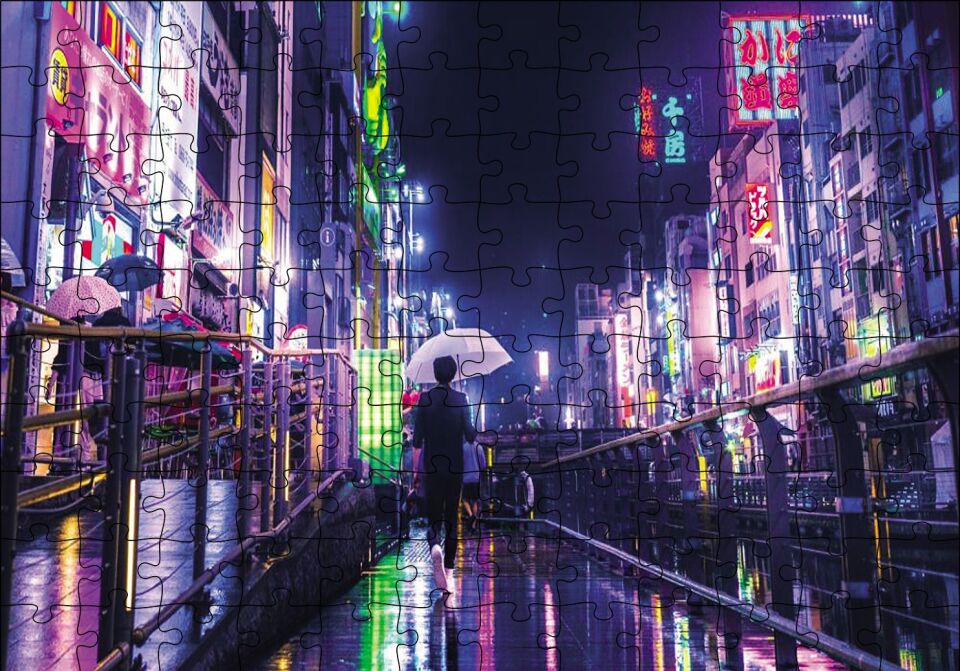 Gecede Uzak Doğu Şehri Puzzle Yapboz MDF Ahşap