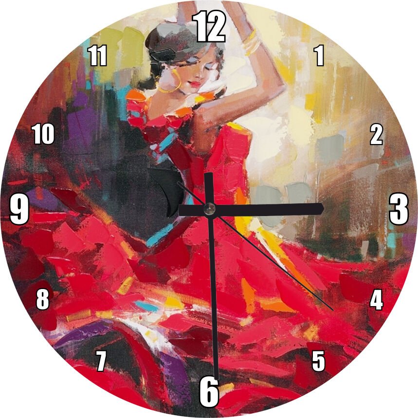 Kırmızı Elbiseli Kadının Flamenko Dansı   Mdf Ahşap Duvar Saati