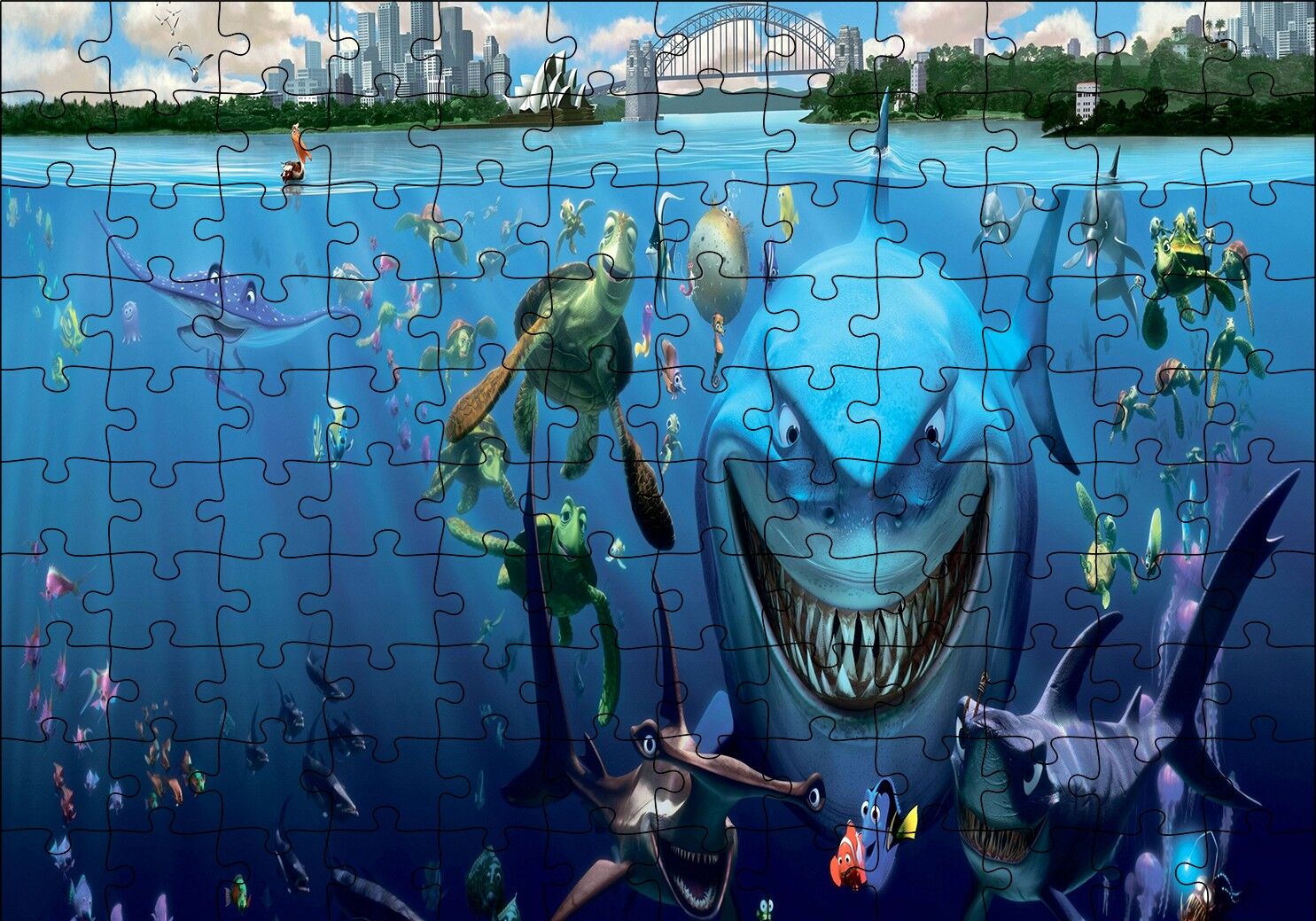 Kayıp Balık Nemo Balıklar Kaplumbağalar Puzzle Yapboz MDF Ahşap 120 Parça 24 cm X 34 cm