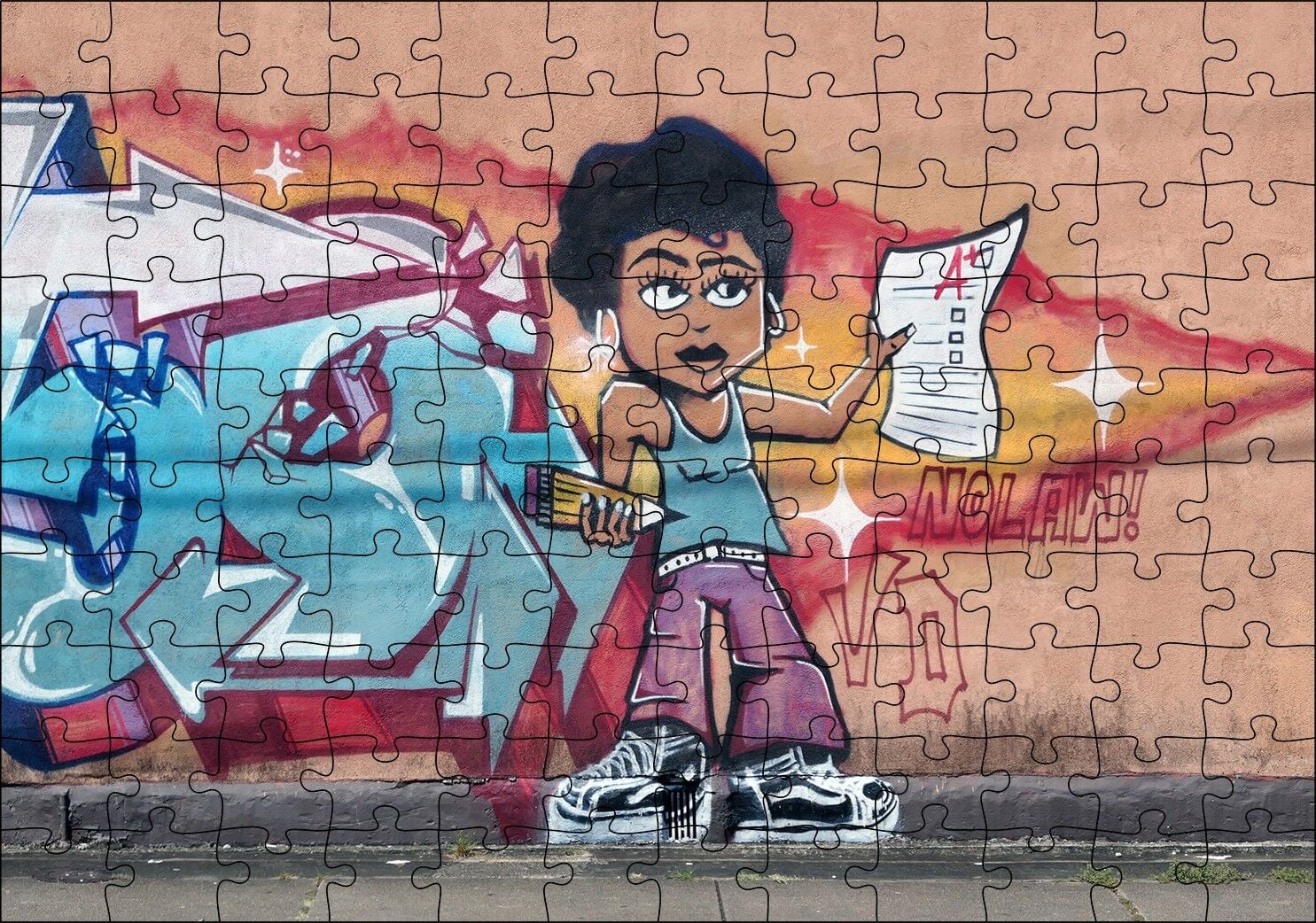Siyahi Kız Grafiti Duvar Boyama Puzzle Yapboz MDF Ahşap 120 Parça 24 cm X 34 cm