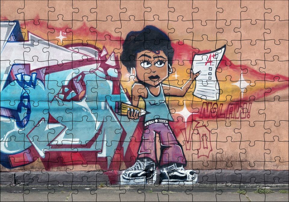 Siyahi Kız Grafiti Duvar Boyama Puzzle Yapboz MDF Ahşap 120 Parça 24 cm X 34 cm