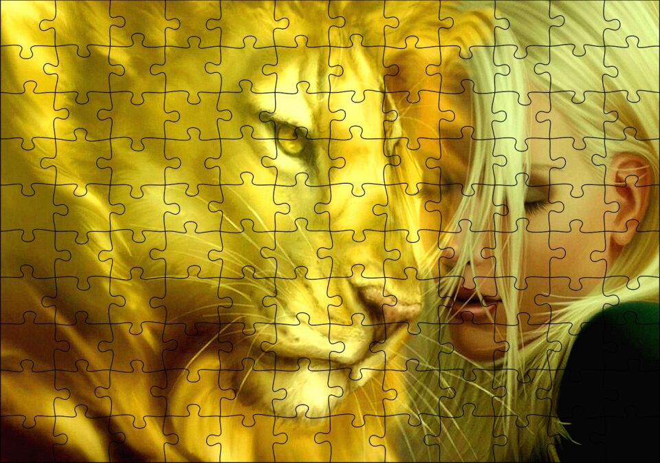 Sarı Saçlı Kız ve Aslan Puzzle Yapboz MDF Ahşap 120 Parça 24 cm X 34 cm