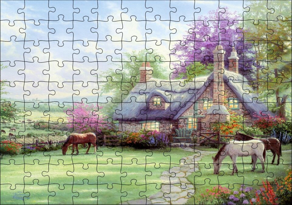Evi ve Atlar Doğa Puzzle Yapboz MDF Ahşap 120 Parça 24 cm X 34 cm