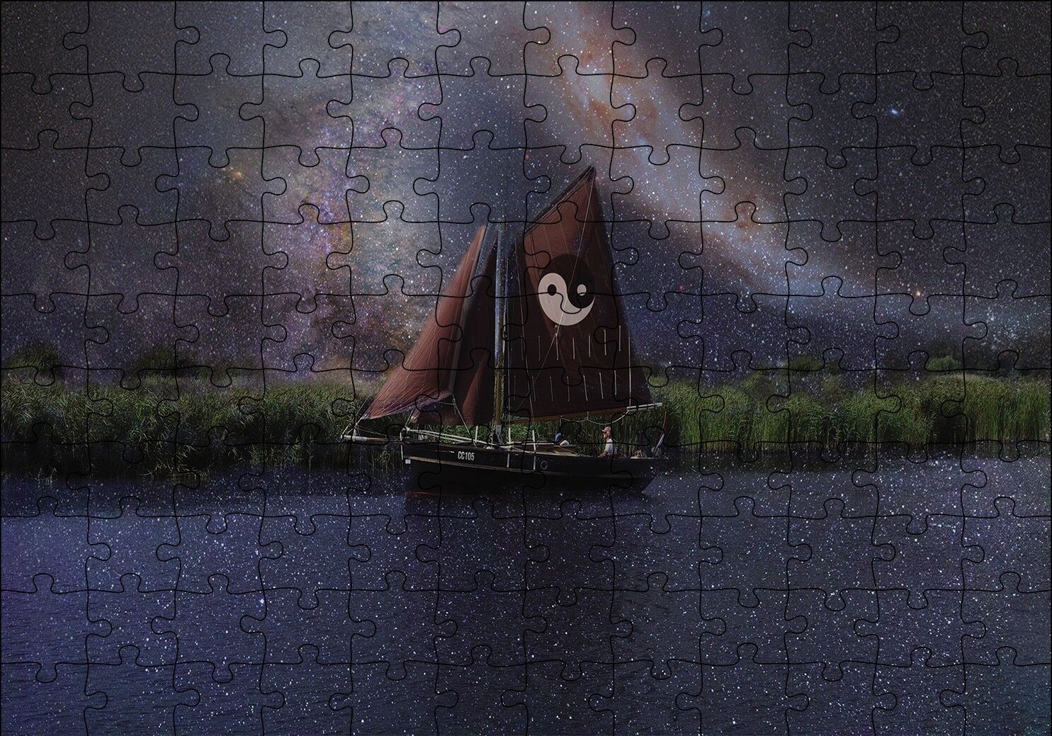 Denge İşaretli Yelkenli Gemi Puzzle Yapboz MDF Ahşap
