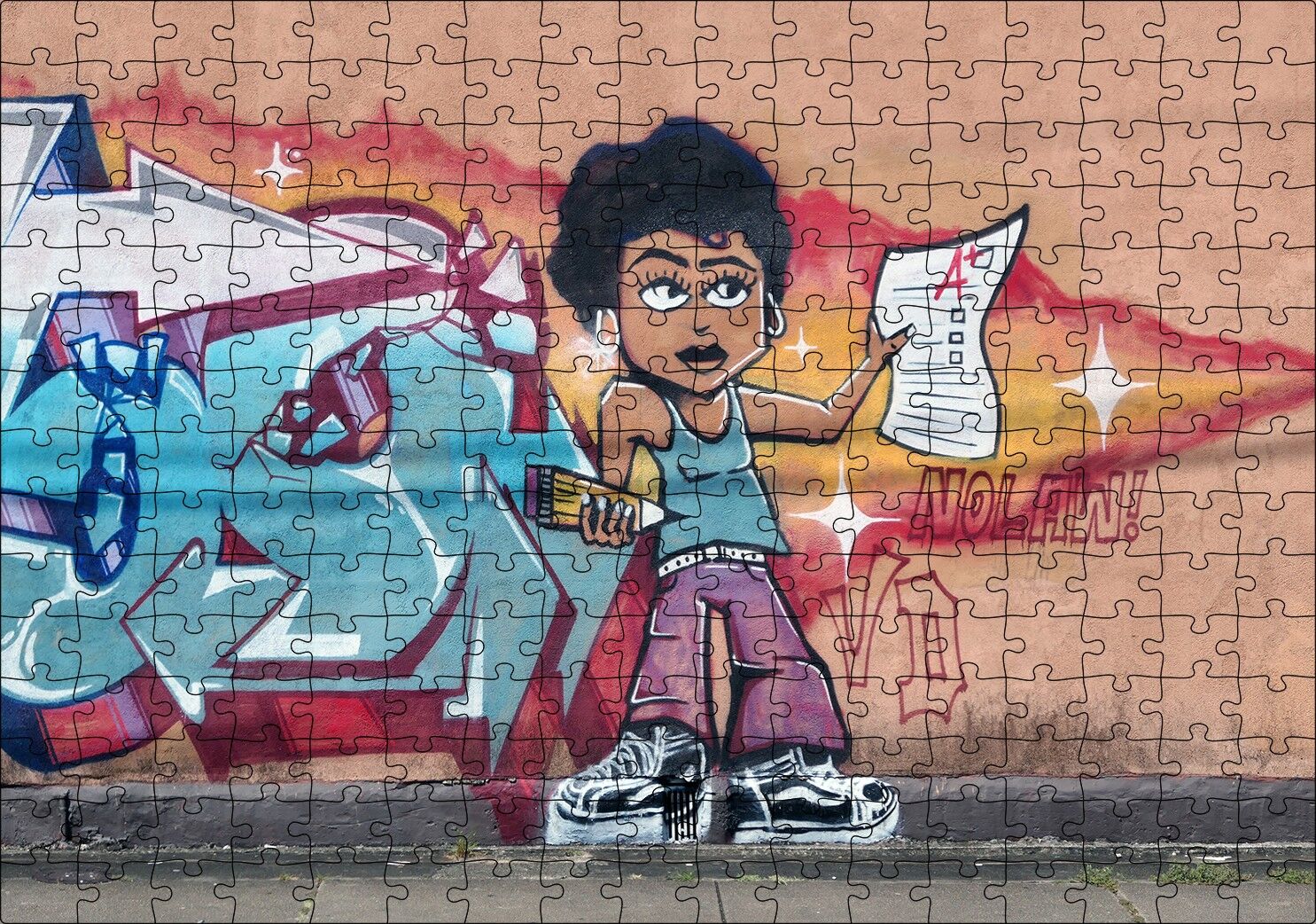 Siyahi Kız Grafiti Duvar Boyama Puzzle Yapboz MDF Ahşap 255 Parça 34 cm X 49 cm