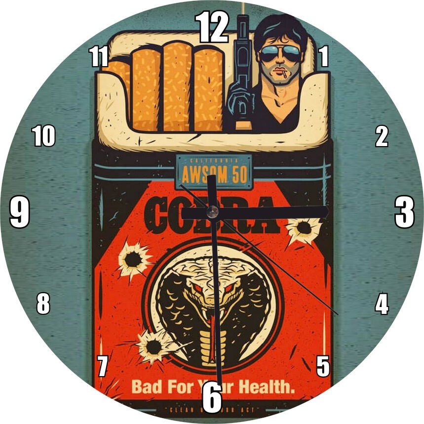 Kobra Film Afişi Sylvester Stallone  Mdf Ahşap Duvar Saati