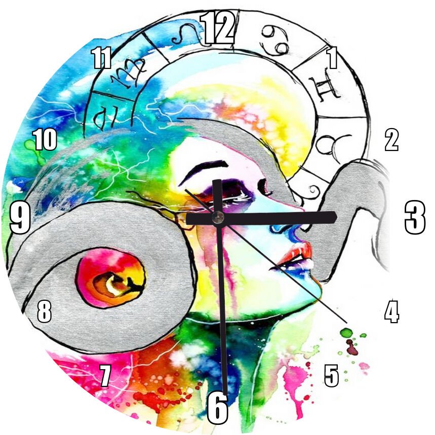 Koç Burcu Suluboya Çalışması   Mdf Ahşap Duvar Saati