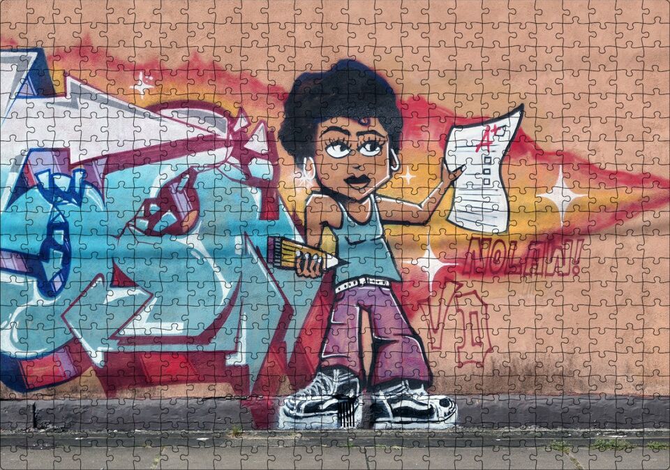 Siyahi Kız Grafiti Duvar Boyama Puzzle Yapboz MDF Ahşap 500 Parça 49 cm X 68 cm