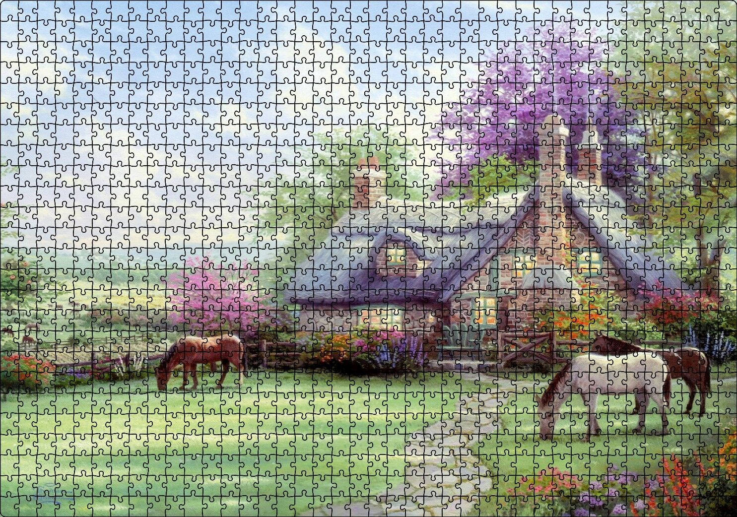 Evi ve Atlar Doğa Puzzle Yapboz MDF Ahşap 1000 Parça 49 cm X 68 cm