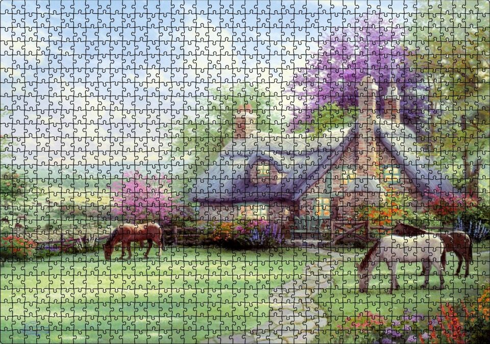Evi ve Atlar Doğa Puzzle Yapboz MDF Ahşap 1000 Parça 49 cm X 68 cm
