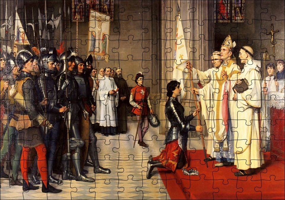 Joan Arc Taç Giyme Töreni Tablosu Puzzle Yapboz MDF Ahşap