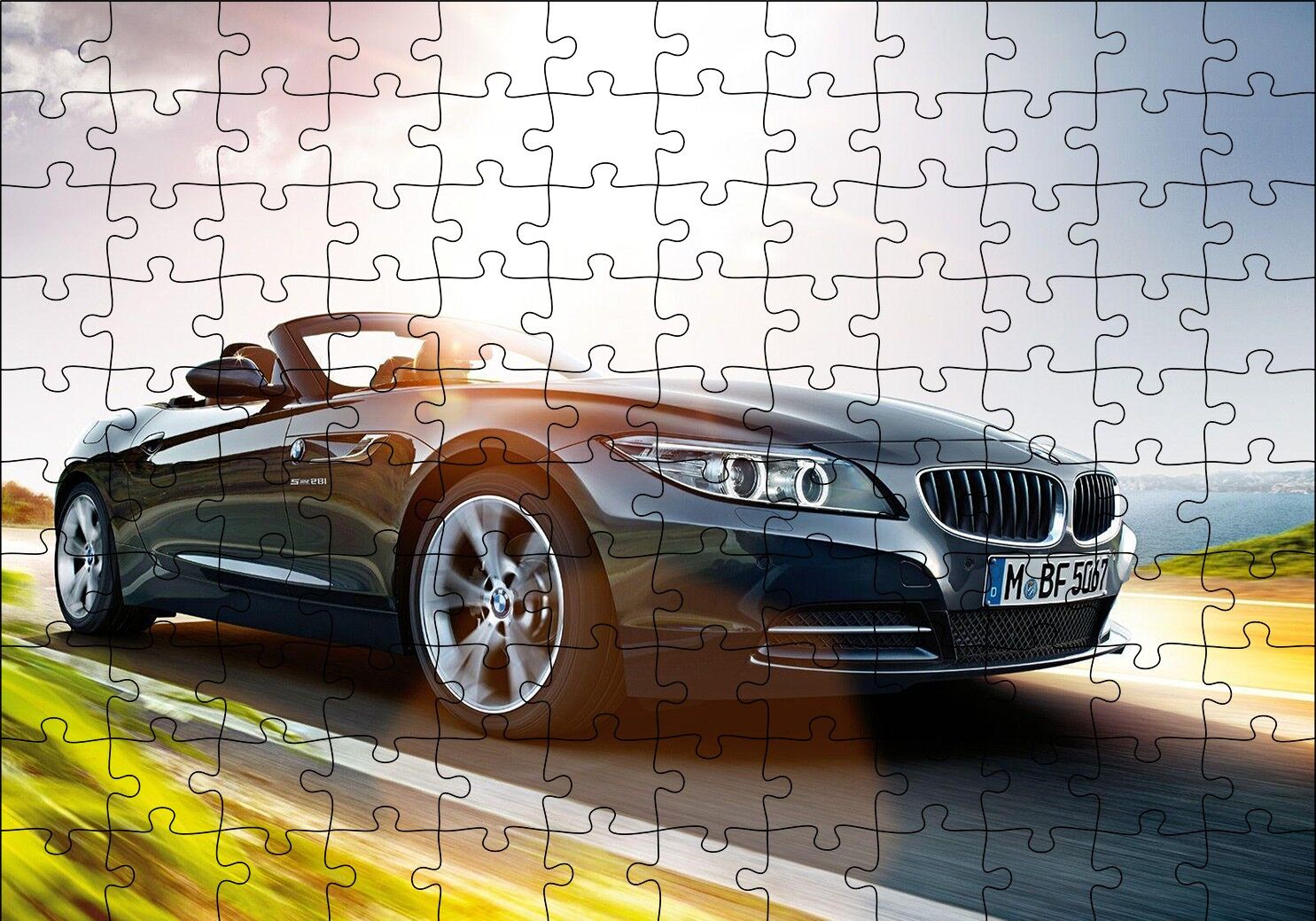 Füme BMW Z4 ve Deniz Puzzle Yapboz MDF Ahşap 120 Parça 24 cm X 34 cm