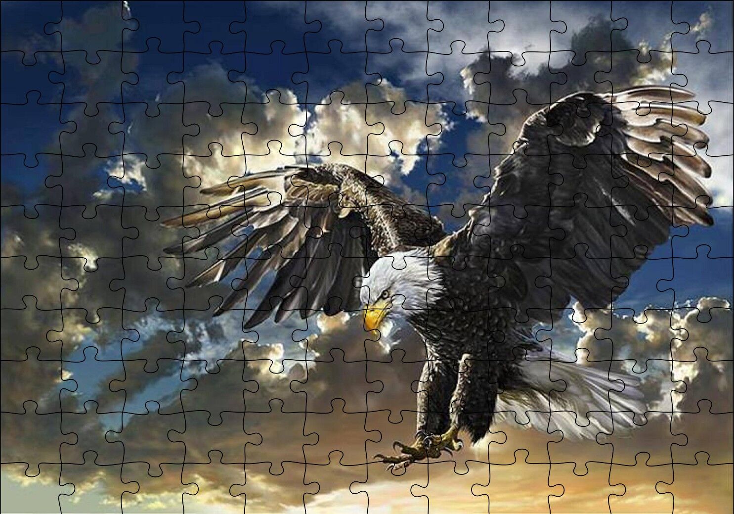 Bulutlu Gökler ve Kartal Çizim Puzzle Yapboz MDF Ahşap