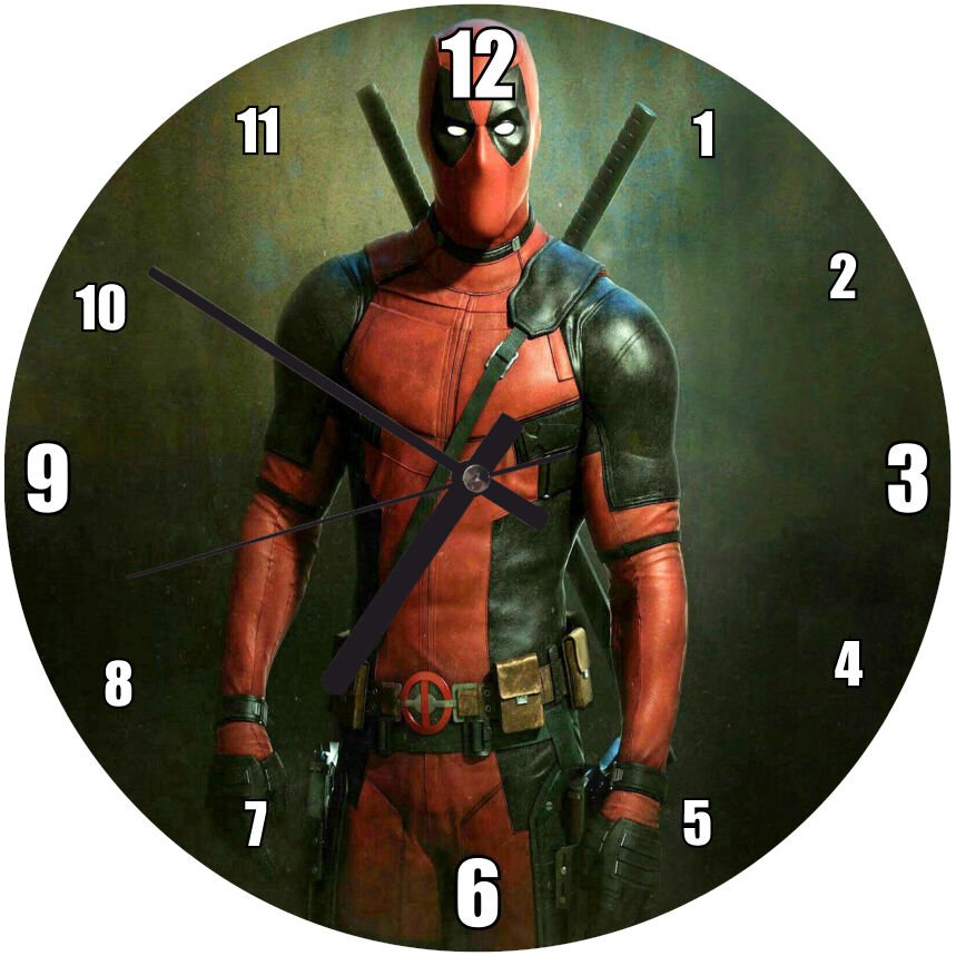 Film Karekteri Savaşçı Deadpool Mdf Ahşap Duvar Saati 30 cm Çap