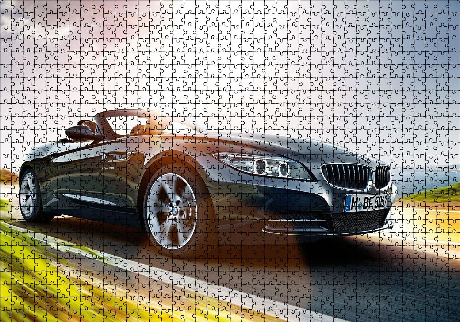 Füme BMW Z4 ve Deniz Puzzle Yapboz MDF Ahşap 1000 Parça 49 cm X 68 cm