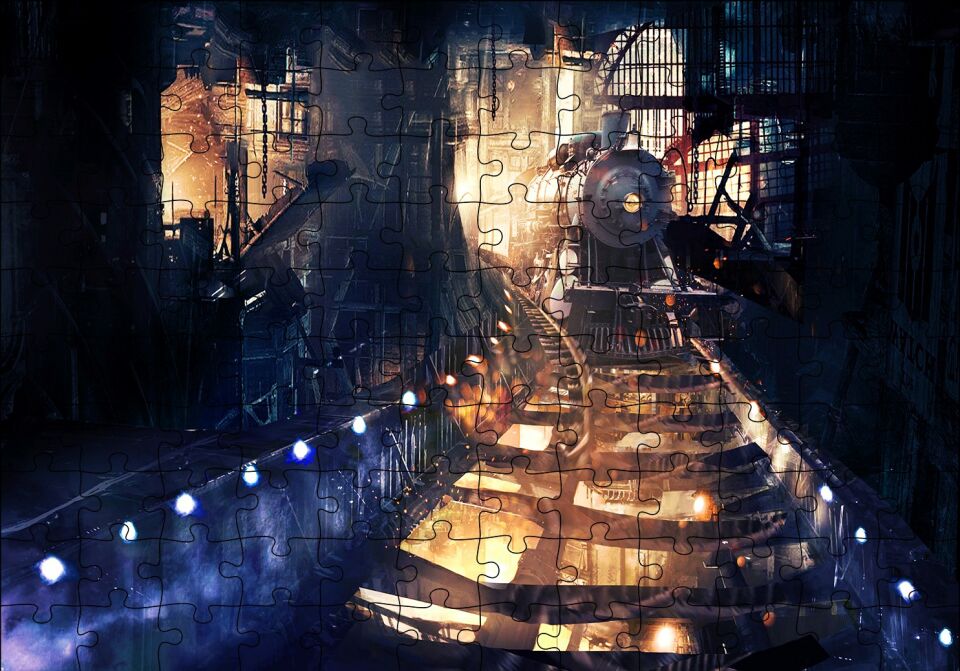 Buharlı Tren Trenyolu Tünel Puzzle Yapboz MDF Ahşap