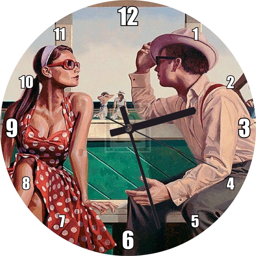 Kırmızı Puantiyeli Elbiseli Kız ve Aşığı Görseli Mdf Ahşap Duvar Saati