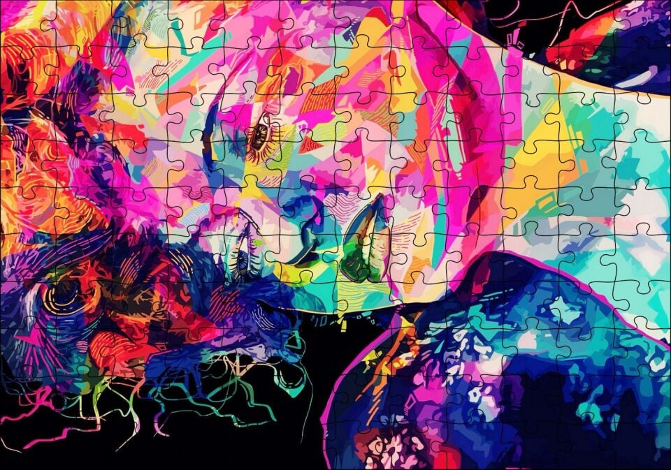 Kadın Yüzü ve Renk Patlaması Puzzle Yapboz MDF Ahşap