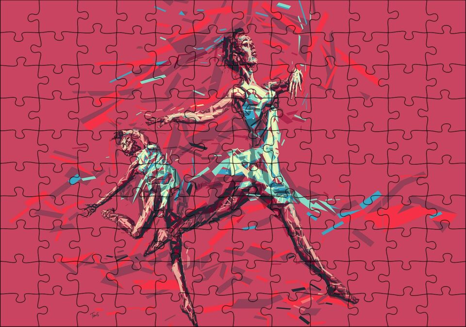 Hareketli Balerin Djital Sanat Resmi Puzzle Yapboz MDF Ahşap