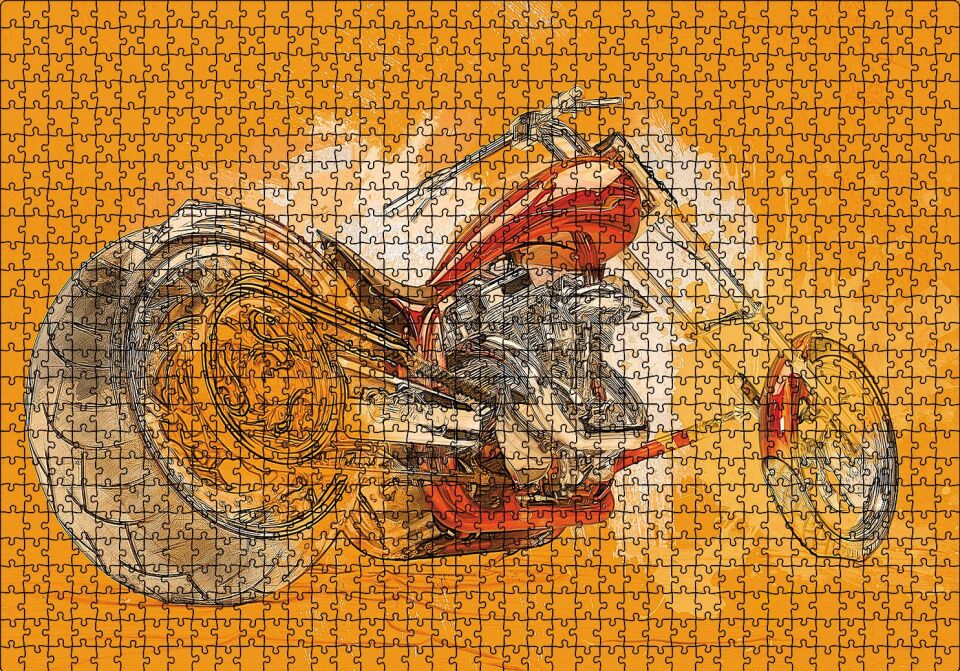 Harley Davidson Sanat Puzzle Yapboz MDF Ahşap 1000 Parça 49 cm X 68 cm