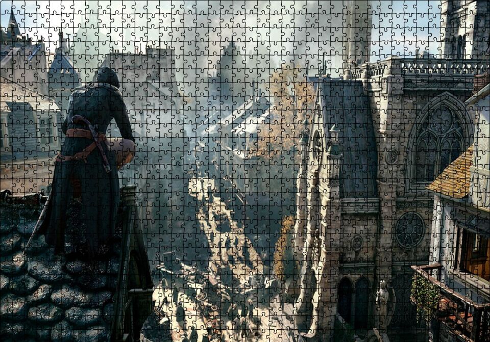 Assassins Creed Çatıdaki Suiakstçi Puzzle Yapboz MDF Ahşap 1000 Parça 49 cm X 68 cm