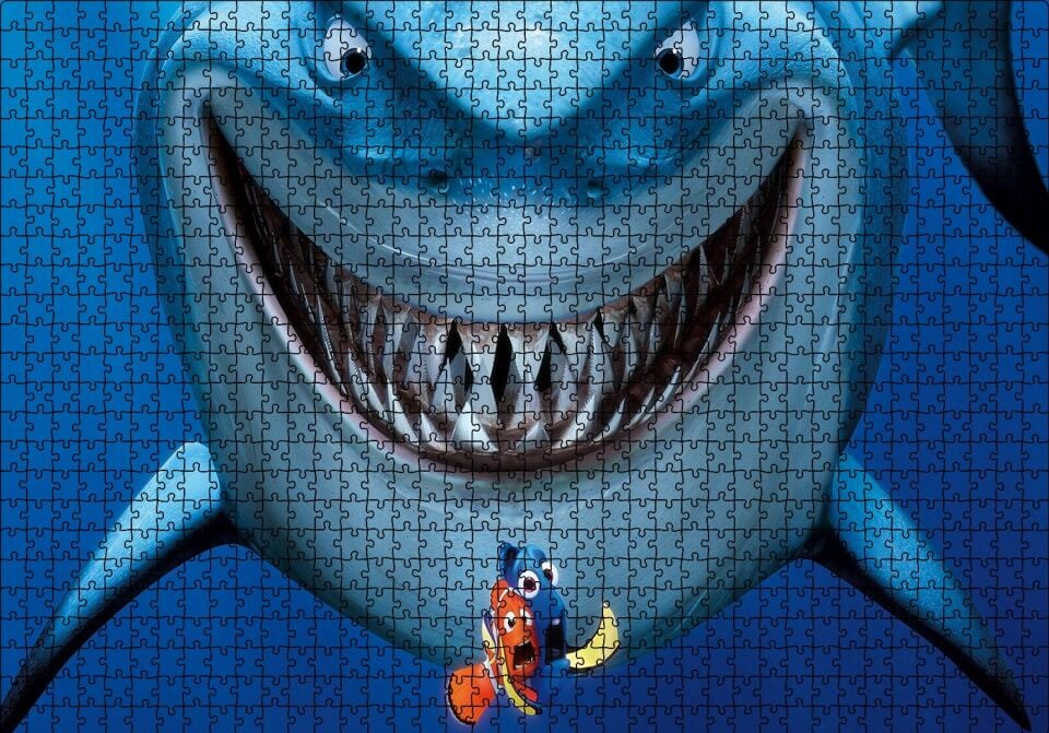 Kayıp Balık Nemo Köpek Balığı Puzzle Yapboz MDF Ahşap 1000 Parça 49 cm X 68 cm